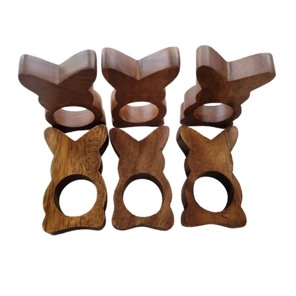 Pier 1 Wooden Bunny Napkin Ring Set of 6‎ Rabbit Easter Cottagecore Rustic